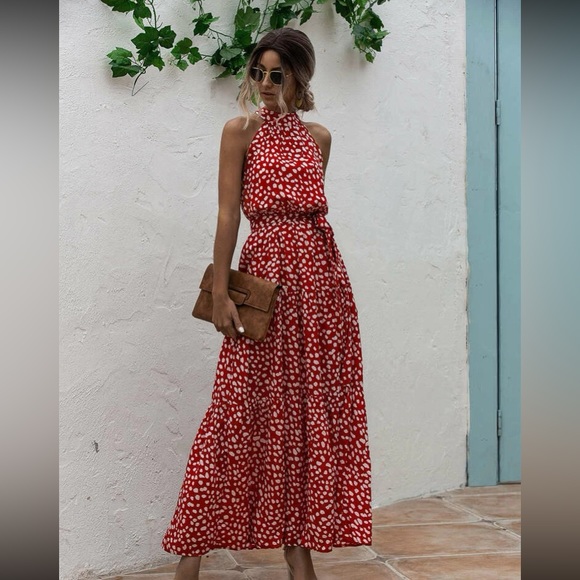 COPY - Boho floral print belted halter maxi dress - Picture 5 of 7